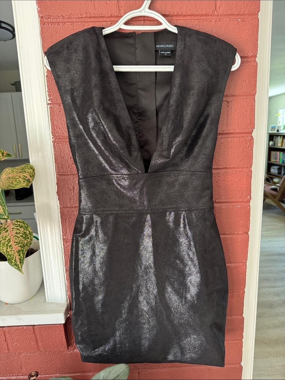 Marciano Black Metallic Shimmer Low Cut Mini Dress XS